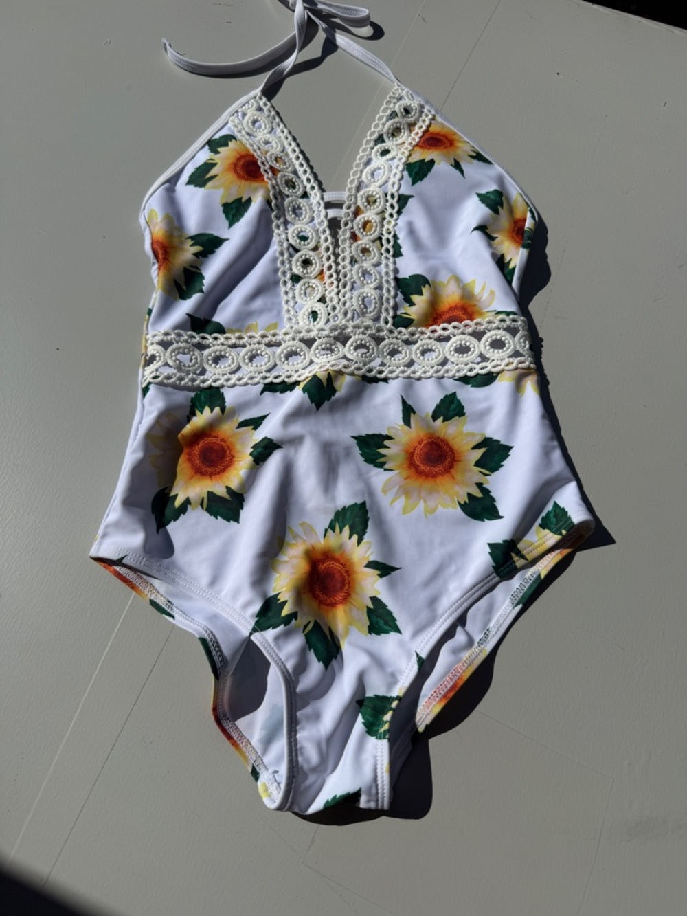 Bikini Sunflower One-Piece small s traje de bano Swimsuit lace Crochet Trim A10